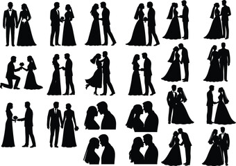 Bride & Groom Vector Silhouettes Wedding Couple Set EPS Cut Files Editable