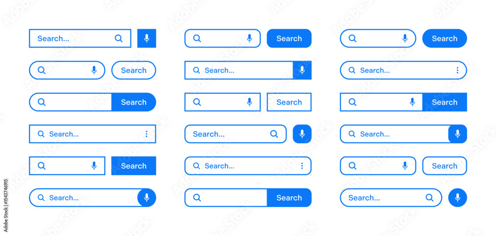 Fototapete Various search bar templates. Internet browser engine with search box, address bar and text field. UI design, website interface element with web icons and push button. Vector illustration