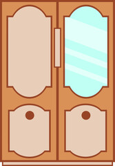 Wooden Wardrobe with Mirror: A classic wooden wardrobe featuring two doors, one with a mirrored panel, offering both storage and reflective surface.