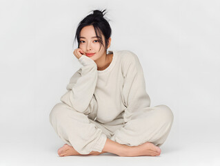 Obraz premium model in a soft loungewear set resting