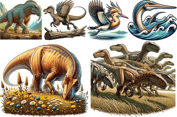 Dinosaurs Vector Collection Set Resizable, Printable, Editable Clipart for Kids & Education