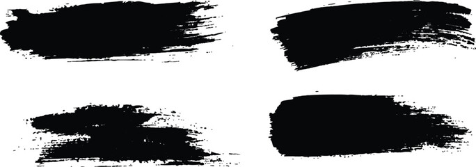 Black paint brushstrokes set on isolated on white background. Brush strokes with watercolor paint, Collection of grunge black brush strokes of various lengths and textures. 