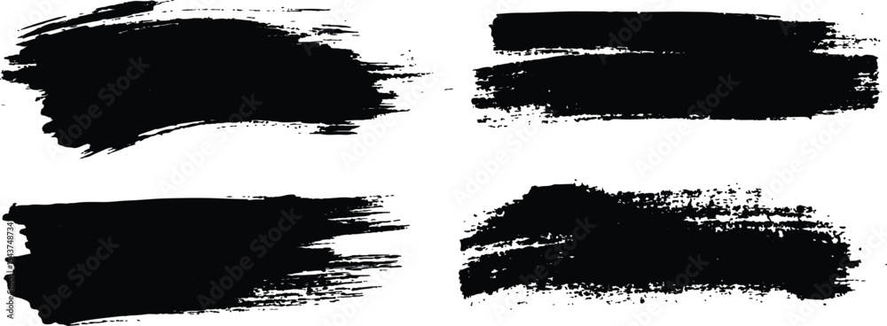 Poster vector collection of grunge black brush strokes of various lengths and textures isolated on white ba