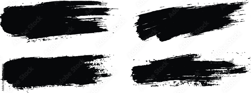 Poster vector collection of grunge black brush strokes of various lengths and textures isolated on white ba