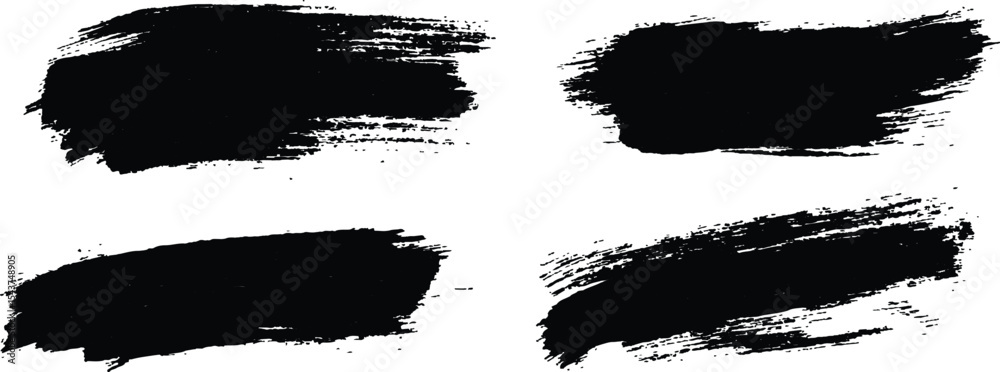 Poster vector collection of grunge black brush strokes of various lengths and textures isolated on white ba