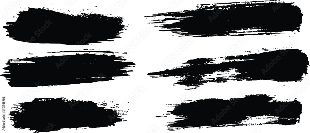 Poster vector collection of grunge black brush strokes of various lengths and textures isolated on white ba
