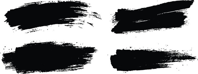  Vector collection of grunge black brush strokes of various lengths and textures isolated on white background.