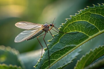 Fototapeta premium Detailed closeup of a crane fly on a leaf