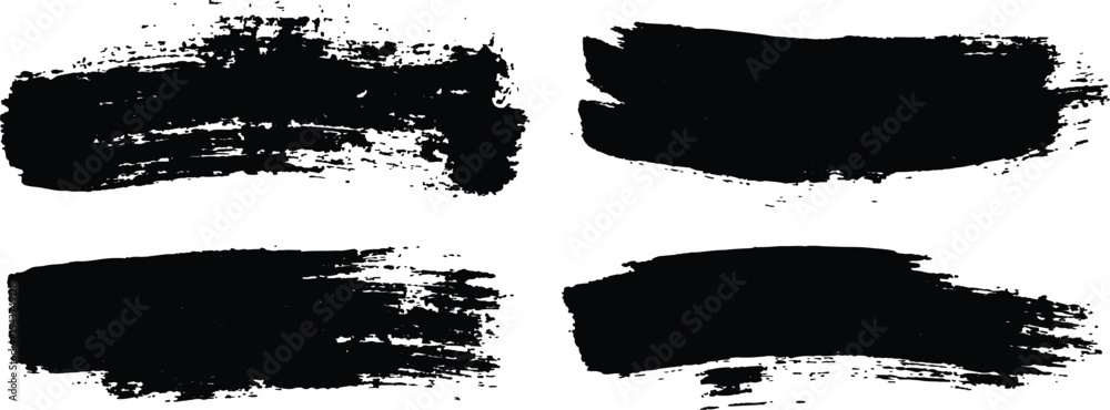 Poster vector collection of grunge black brush strokes of various lengths and textures isolated on white ba