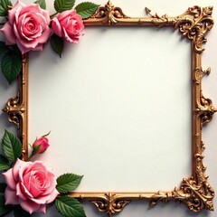 Elegant damask frame, entwined with blooming roses and leaves , decoration, elegant, frame design