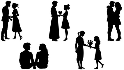 Stylish Silhouette Vector Set of Love Couples - Hugging, Sitting and Romantic Gestures