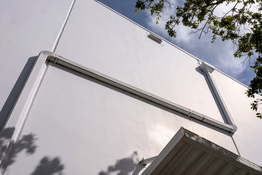 detail of gutters in warehouse exterior wall