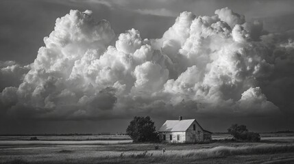 Dramatic storm clouds forming over vast midwest prairie in summer light