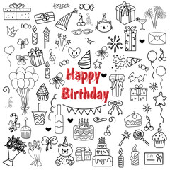 happy birthday party doodle decoration hand drawn