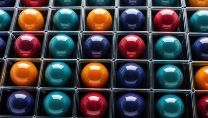 Colorful plastic and glass bottles and jars with glossy round web icons