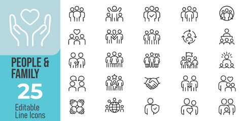 people and family Line Editable Icons set. Vector illustration in modern thin line style of relationships related icons
