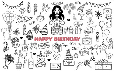 happy birthday party doodle element icon decoration