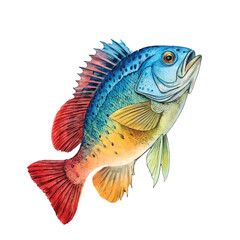 Fototapeta premium Vibrant Watercolor Illustration of a Colorful Blue and Red Bass Fish, Perfect for Nature Art Lovers and Fishing Enthusiasts
