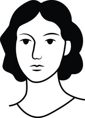 Elegant vector illustration of a woman with long black hair, featuring a stylish face sketch with captivating eyes and lips, exuding beauty and fashion glamour