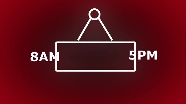text 8am to 5pm Showcasing Business Hours from 8AM to 5PM with Modern Outline Shape on red and black background.