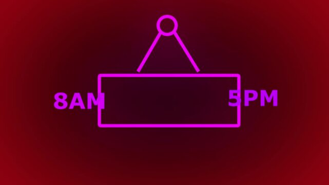 text 8am to 5pm Showcasing Business Hours from 8AM to 5PM with Modern Outline Shape on red and black background.