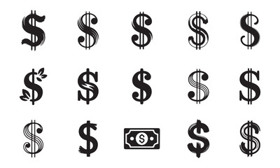 Collection of Diverse Dollar Symbols vector art o white