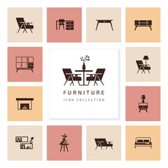 Furniture icons collection set in flat minimal style