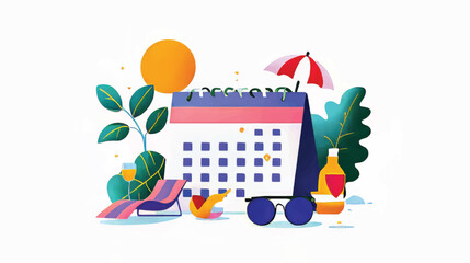 Summer Beach Fun: Holiday Planning & Relaxation Under the Sun Illustration