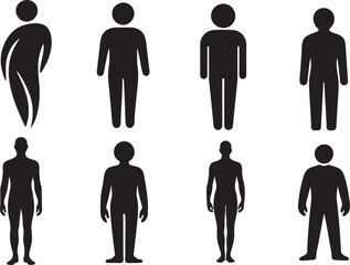 Human body outline icon set black silhouette vector