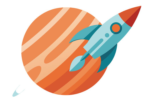 Rocket Launching Towards a Planet Space Exploration Illustration