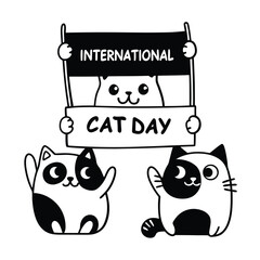 Cute Chibi Baby Cats Holding Signs Vector – International Cat Day Design.