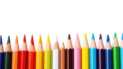 Rainbow Colored Pencils Arranged on Transparent Background

