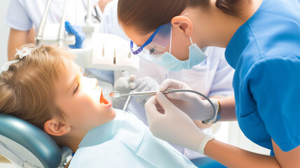 Fototapeta premium Pediatric Dentistry, Child at the dentist with a smile on his face