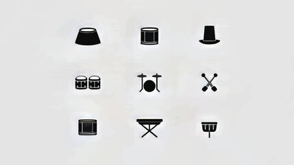 Artistic Vector Icons of Music Instruments: Drum Set & Percussion Elements
