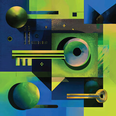 Vibrant Abstract Art: Geometric Digital Illustration with Bold Colors