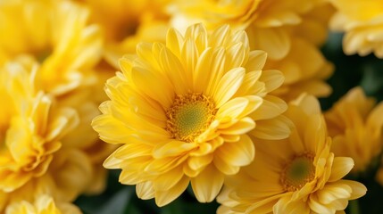 Fototapeta premium A close-up of vibrant yellow daisies that radiate cheerfulness and joy, reflecting the beauty of nature while conveying positive emotions and a sense of freshness.