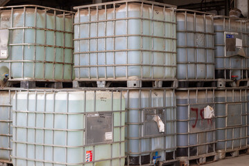 Industrial bulk containers filled with liquids
