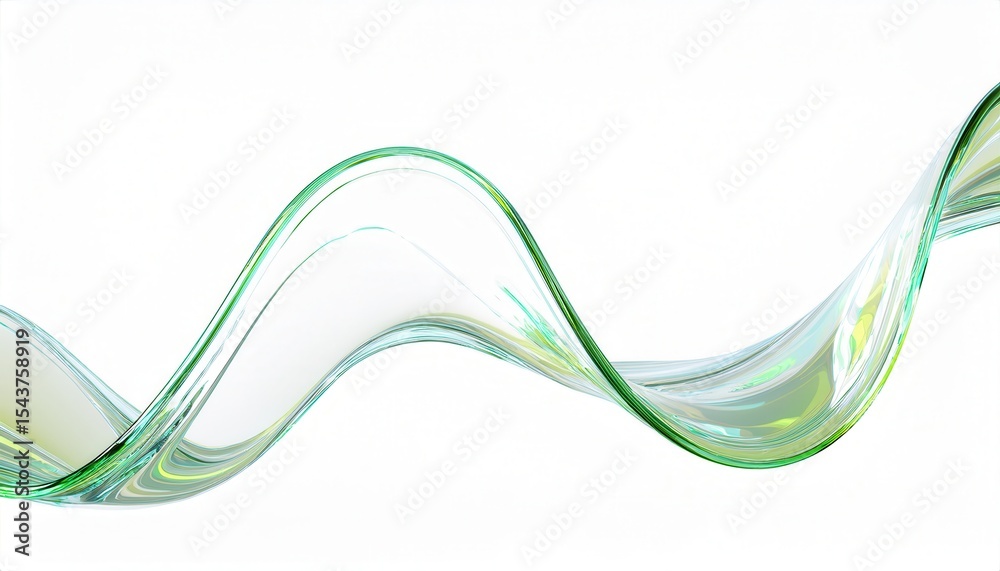 Poster abstract green glass wave curve on white background with fluid transparency and light reflections fo