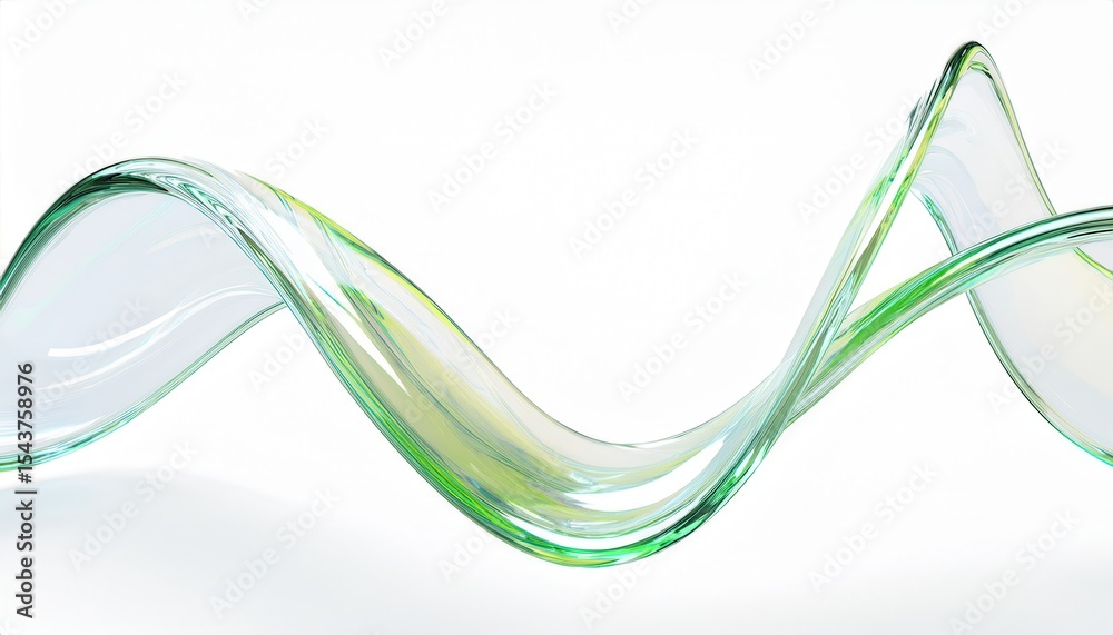 Poster abstract green glass wave curve on white background with fluid transparency and light reflections fo