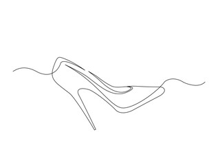High heel in single line draw illustration. Continuous one line drawing of woman footwear. Editable stroke.