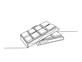 Chocolate bar in single line draw illustration. Continuous one line drawing of sweat chocolate bar. Editable stroke.