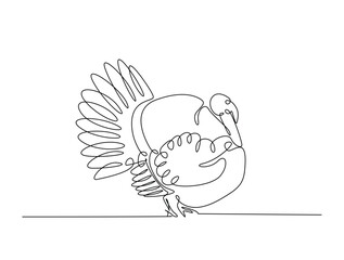 Turkey bird in single line draw illustration. Continuous one line drawing of turkey bird. Editable stroke.