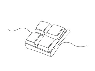 Chocolate bar in single line draw illustration. Continuous one line drawing of sweat chocolate bar. Editable stroke.