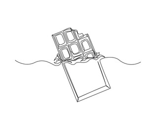 Chocolate bar in single line draw illustration. Continuous one line drawing of sweat chocolate bar. Editable stroke.