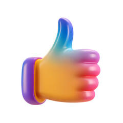 Colorful 3d icon of a thumb up gesture, showing approval or agreement, isolated on a transparent background