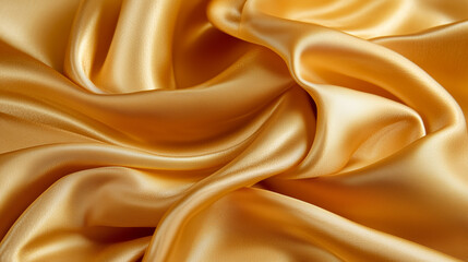 Fototapeta premium Luxurious yellow silk fabric background with elegant folds and smooth texture