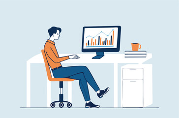 Flat Business people working on computer concept and business people analytics and monitoring investment and finance report graph on monitor concept 
