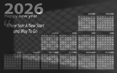 Elegant 2026 Yearly Calendar With Inspirational Message and Black Gradient Design