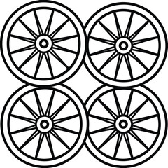 Fototapeta premium An old, round, wooden wheel from an antique western wagon, perfect for vintage transportation