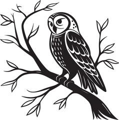 Obraz premium Owl vector illustration black and white graphic design art image on a white background